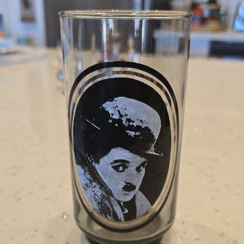 Vintage Arby's Black and White Glass Tumbler Charlie Chaplin